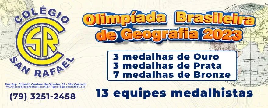 Arte da Olimpíada Brasileira de Geografia 2023 com o resultado do colégio